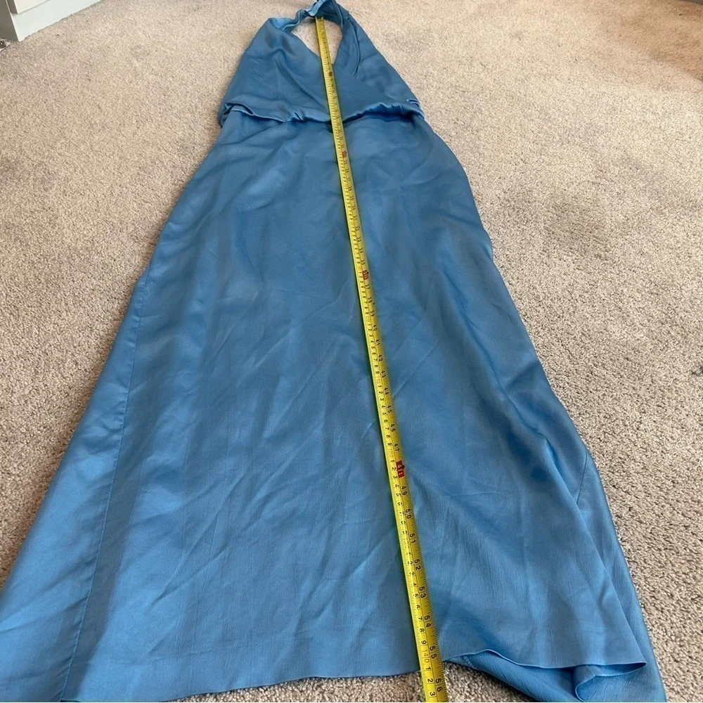 Zara blue satin effect halter top ruched open back midi slip dress NWT - Picture 14 of 16